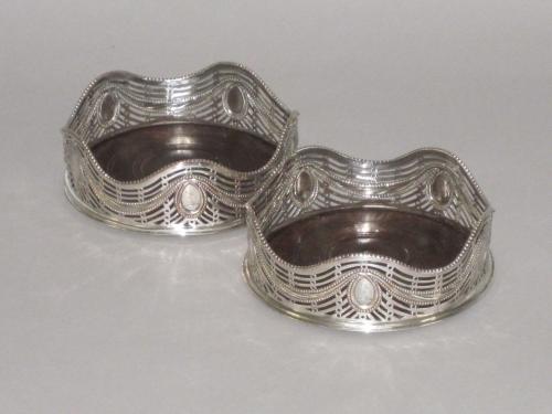 PAIR OLD SHEFFIELD PLATE SILVER WINE COASTERS. CIRCA 1775