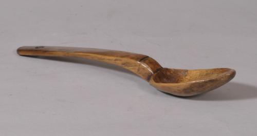 S/2967 Antique Treen 19th Century Fruitwood Broth Spoon