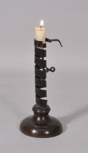 S/2970 Antique Treen 18th Century Spiral Candlestick