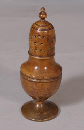 S/3003 Antique Treen 18th Century Decorated Sycamore Muffineer
