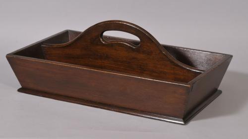 S/3013 Antique Treen Mahogany Two Division Cutlery Tray