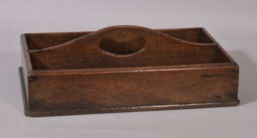 S/3016 Antique Treen 19th Century Oak Two Division Cutlery Tray
