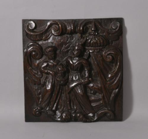 S/2286 Antique 17th Century Oak Panel of Judith after Beheading an Assyrian General