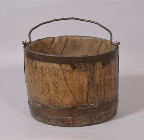 S/3006 Antique 18th Century Iron Bound Oak Bucket