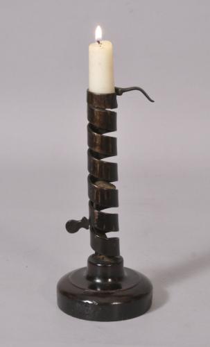 S/3067 Antique Treen 18th Century Spiral Candlestick
