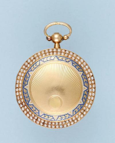 Pearl Set Gold and Enamel Pendant Watch