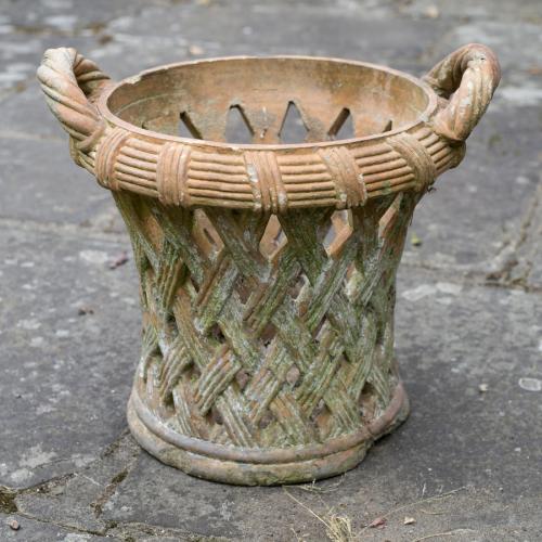 A 19th century terracotta Garden Container in the form of a Basket