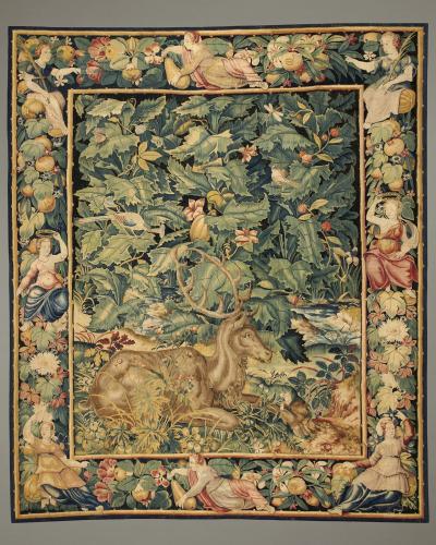 Feuilles de Choux with Stag, Wool and silk, Flemish, probably Enghien, c. 1550 – 1570