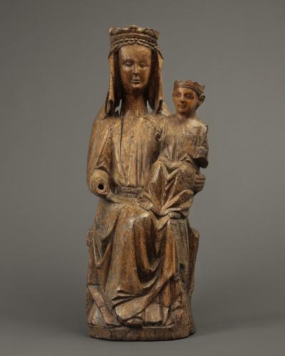 Sedes Sapientiae, Enthroned Virgin and Child  Oak, with traces of original polychrome  Northern France, c. 1300