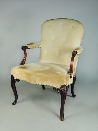 George III mahogany cabriole leg armchair in the French taste, c.1770