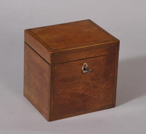S/2769 Antique 18th Century Sheraton Period Satinwood Tea Caddy