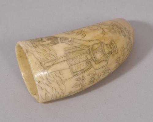 S/2978 Antique 19th Century Whale Tooth Scrimshaw