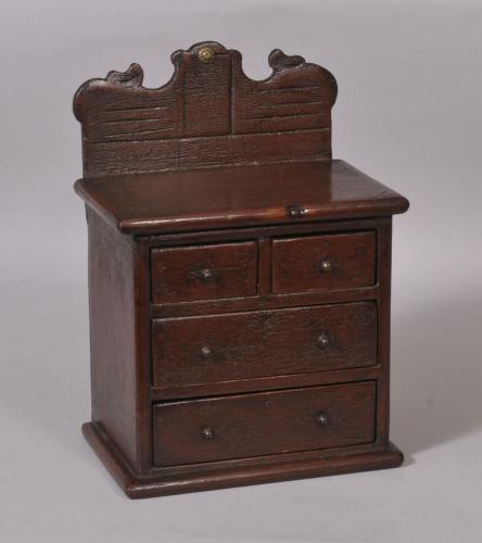 S/3033 Antique 19th Century Dark Red Painted Pine Miniature Chest of Drawers