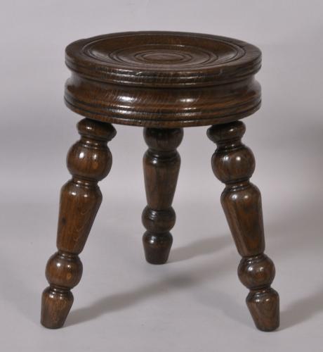 S/3045 Antique 19th Century Circular Oak Stool