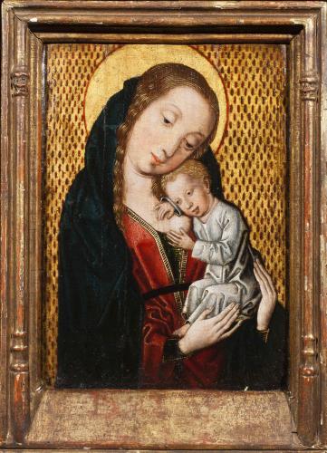 Master of the Embroidered Brocade Group (active Brussels c. 1481 – c. 1513)  The Virgin Nursing the Christ Child  Oil on panel, 