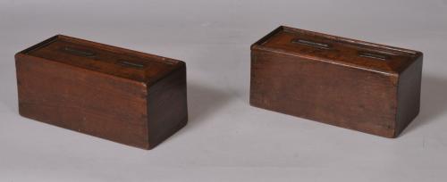 S/3079 Antique Treen 19th Century Pair of Mahogany Money Boxes