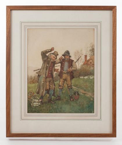 19th Century Watercolour of Two drunkards