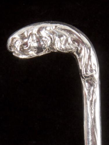 Art Noveau silver handled L-shaped cane with stylised head of a Maiden_a