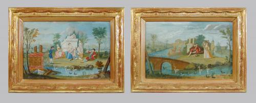 Pair of French capriccio gouache and watercolour pictures dated 1742
