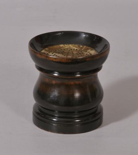 S/3095 Antique Treen 19th Century Ebonised Walnut Pounce Pot