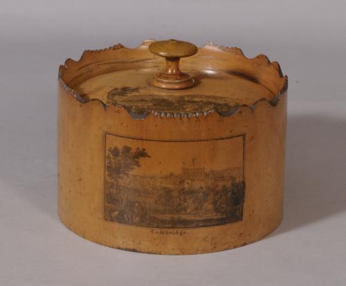 S/3090 Antique Treen 19th Century Mauchline Ware Sycamore Spice Box