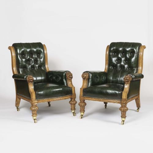 Pair of Victorian Library Armchairs From the Naval & Military Club of St James