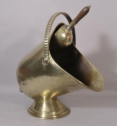 S/3162 Antique Regency Brass Helmet Shaped Coal Scuttle and Shovel