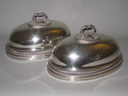 PAIR OLD SHEFFIELD PLATE SILVER DISH COVERS. CIRCA 1810