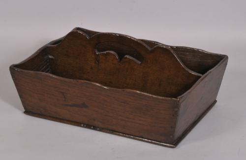 S/3173 Antique 18th Century Oak Two Division Cutlery Tray