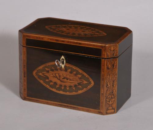 S/3180 Antique 18th Century Sheraton Period Two Division Purple Heart Tea Caddy