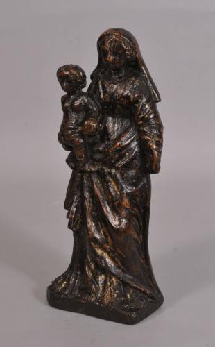 S/3201 Antique Late 17th/Early 18th Century Carved Walnut Madonna and Child