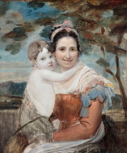 Portrait of the artist's daughter held by her nurse.  By Robert Fagan  1761 (London)-1816 (Rome)