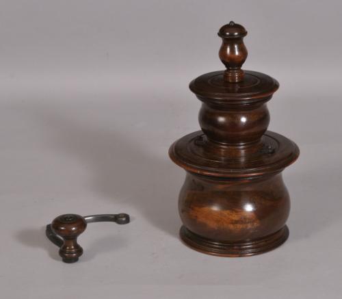 S/3181 Antique Treen 18th Century Four Section Lignum Vitae Travelling Coffee Grinder