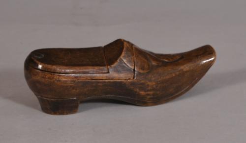 S/3203 Antique Treen 19th Century Fruitwood Puzzle Snuff Shoe