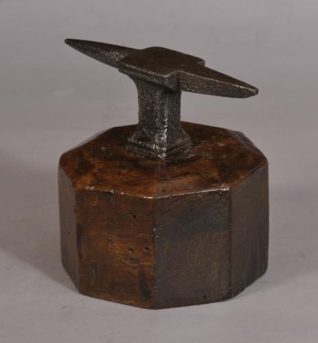 S/3205 Antique Treen 19th Century Jeweller's Steel Anvil on a Fruitwood Base