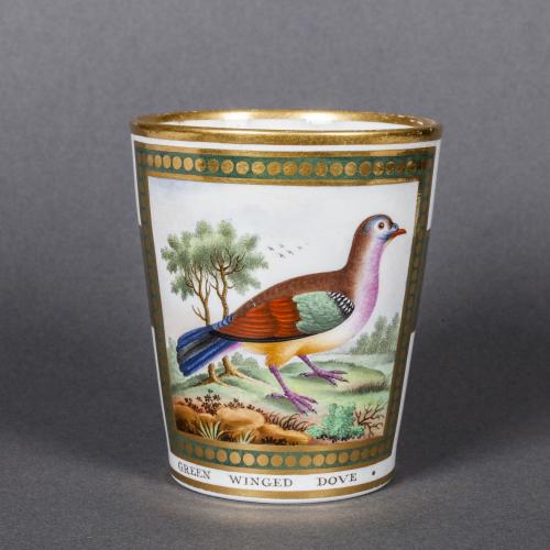 A Rare Chamberlain's Worcester Porcelain Beaker decorated with a Green Winged Dove probably by James Rogers, Circa 1810
