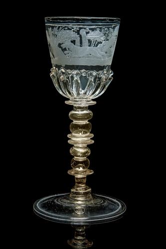 Nuremberg or South Bohemian Engraved Goblet with Spiked Gadrooning 1670-1700