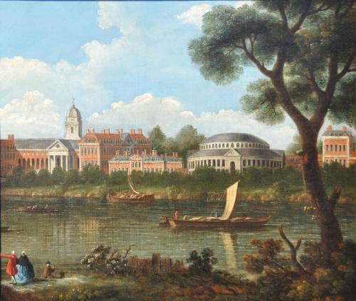 JOSEPH NICHOLLS  Fl. 1726 - 1755   English School   A View of the Rotunda and the Royal Hospital, Ranelagh Gardens from the sout