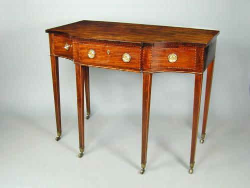 George III serpentine fronted mahogany sidetable with chequer inlay, c.1790