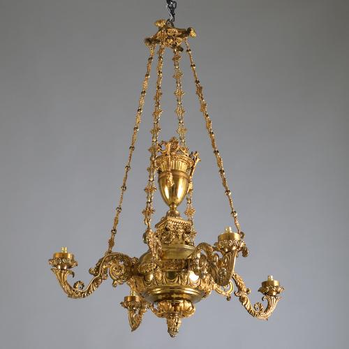 Gilt-brass four-branch chandelier