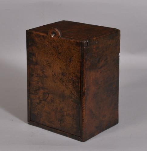 S/3223 Antique Treen Early 18th Century Burr Oak Candle Box