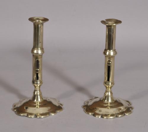 S/3242 Antique 18th Century Pair of Brass Candlesticks