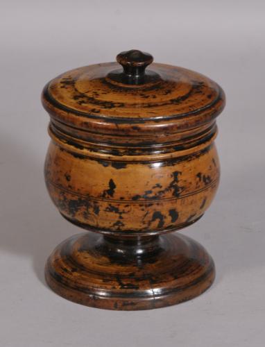 S/3246 Antique Treen 17th Century Charles II Fruitwood Lidded Spice Pot