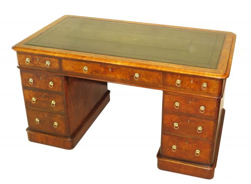Antique 19th Century Burr Walnut Pedestal Desk