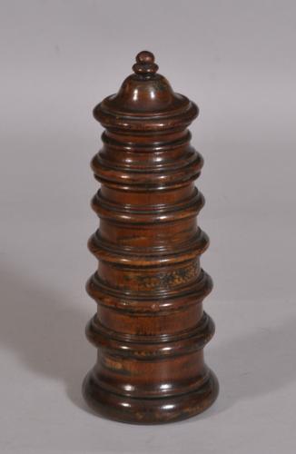 S/3269 Antique Treen 19th Century Fruitwood Spice Container