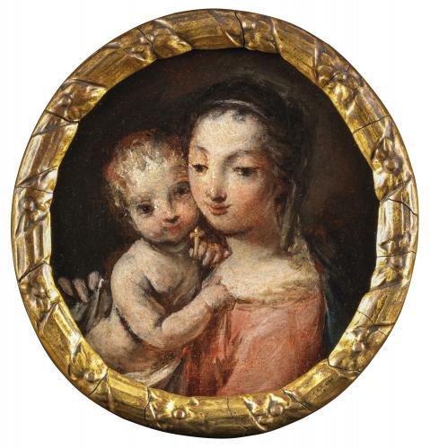 The Madonna and Child Oil on panel In a bespoke gilt-gesso frame Italian School Circa: 1700