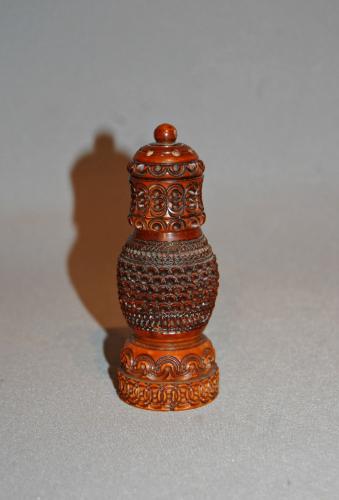 Carved Coquilla Nut Sand or Pounce Pot, 19th Century