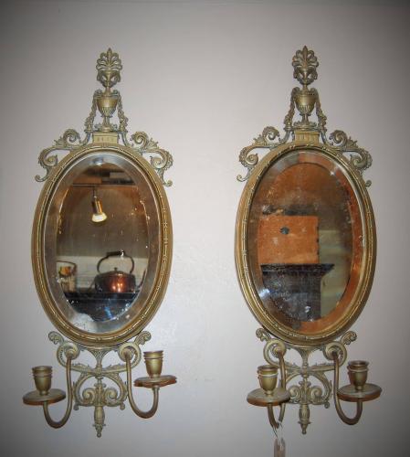 Pair of Brass Mirrors with Candle Holders, 19th Century