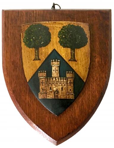 Oak shield with painted armorial crest