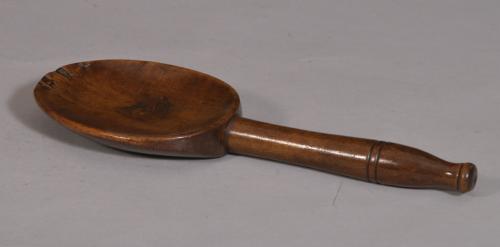 S/3390 Antique Treen 19th Century Welsh Fruitwood Stirring or Serving Spoon